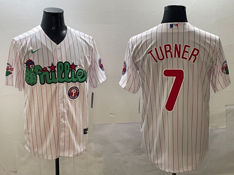 Men Philadelphia Phillies #7 Turner White Stripe Three generations Joint Name Game 2025 Nike MLB Jersey style 5->philadelphia phillies->MLB Jersey
